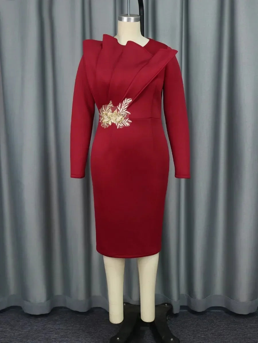 Customized Elegant Church Dresses for Women Party Bodycon Long Sleeves with Lace Appliques Sheath Classy Occasion African Weddin