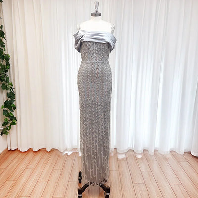 Luxury Dubai Off the Shoulder Evening Dress for Women 2025 Elegant Beads Slit Mermaid Formal Wedding Prom Party Gown Customized