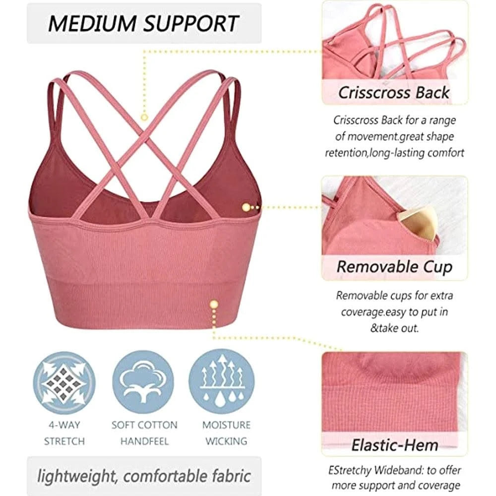 Women Strappy Sports Bras Padded Fitness Yoga Vest