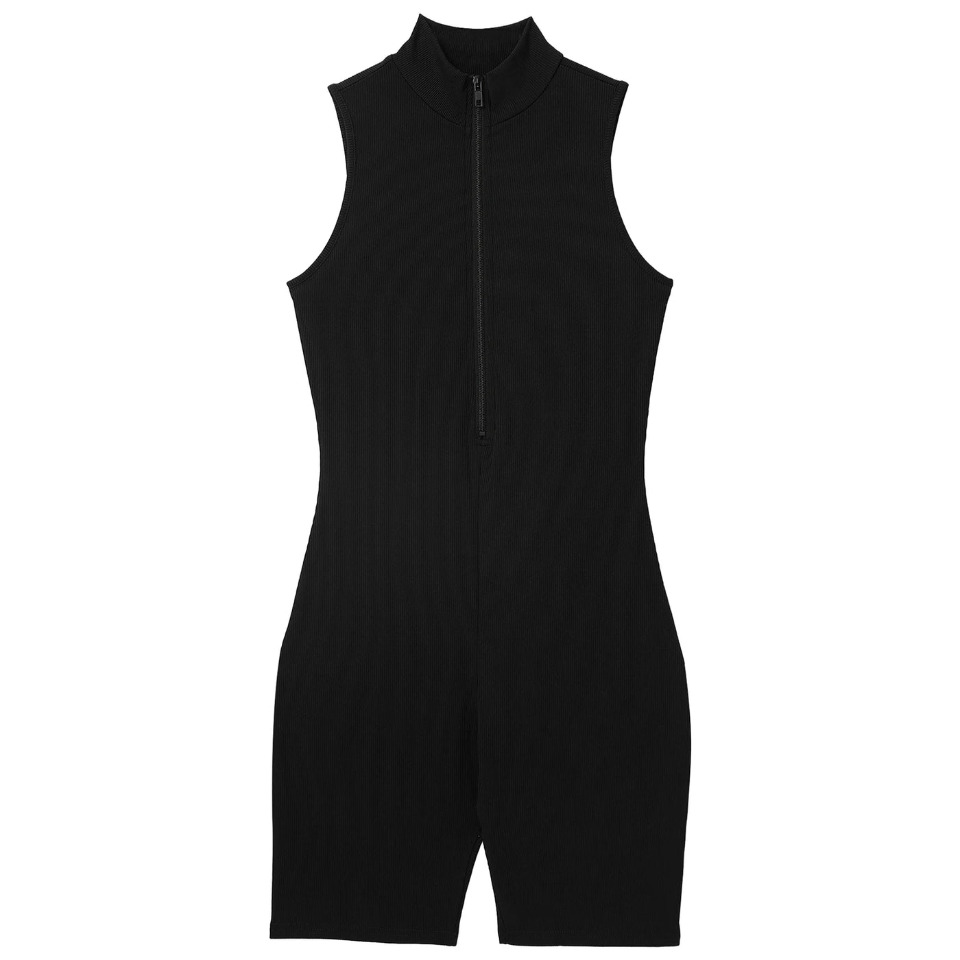 Womens Athletic Tank Bodysuit Sleeveless Front Half Zip Shorts Jumpsuit Leotard Gym Yoga Workout Cycling Sportswear Swimsuit
