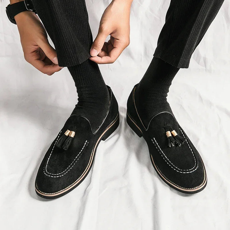 Luxury Designer Men Suede Tassels Blue Green Oxford Brogue Shoes Moccasins Wedding Prom Homecoming Party Footwear Zapatos Hombre