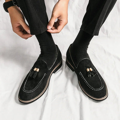 Luxury Designer Men Suede Tassels Blue Green Oxford Brogue Shoes Moccasins Wedding Prom Homecoming Party Footwear Zapatos Hombre