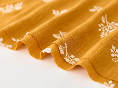 140x50cm Embroidered Slub Cotton Linen Fabric Clothing Sewing Fabric, Diy Women's Dress Forest Flower Cloth