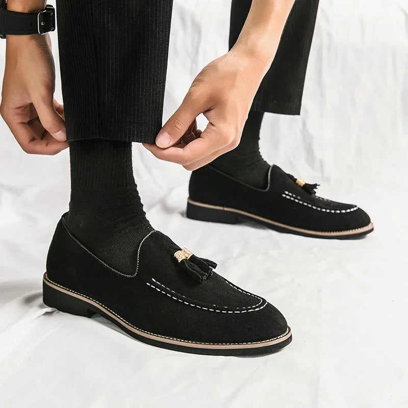 Luxury Designer Men Suede Tassels Blue Green Oxford Brogue Shoes Moccasins Wedding Prom Homecoming Party Footwear Zapatos Hombre