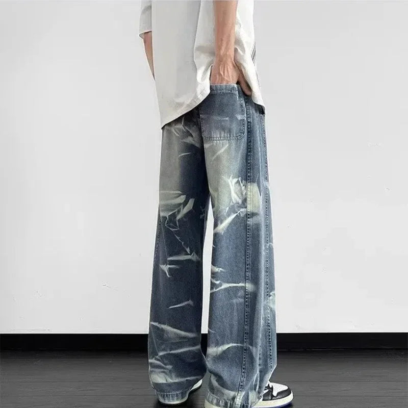 Men's American Fashion Brand High Street Wide-leg Pants for Boys' High Street Retro Scimitar Pants Denim Shorts Y2k Jeans Man