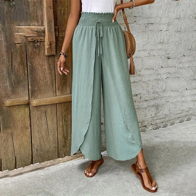 Women Wide Leg Pants Yoga Split Trousers Female Elastic Wasit Casual Loose Fitness Open Leg Pants Solid Color Harem Pants