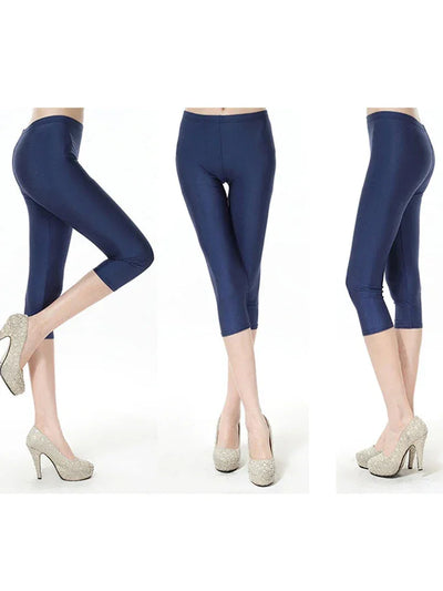 CUHAKCI Fluorescent Color Women Leggings Shiny Leggins Spandex Pants Summer Super Elastic Fitness Capris