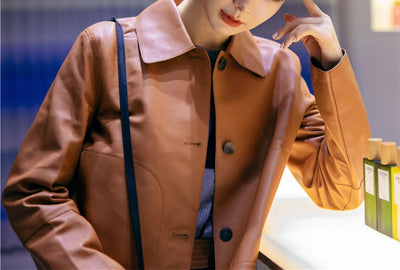 Women's Sheepskin Short Tops Harajuku Fashion Jassen Dames Slim Jaqueta De Couro Legítimo Square Collar Trendy Streetwear Coat
