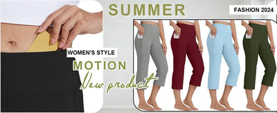 Women  Elastic High Waist 3/4 Pant Casual Active  Fit Wide Capris Leg Pants Trousers With Pockets Pants Woman брюки женские