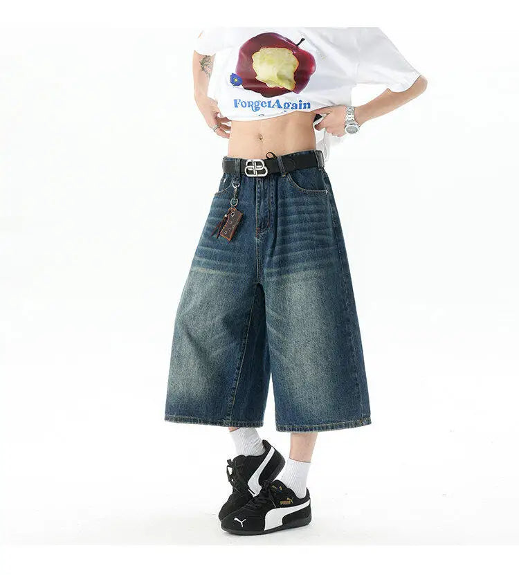 Trendy High-Waisted Wide-Leg Cropped Jeans for Men 2025 Summer Casual Stretch Denim Capri Pants Comfort Fit & Stylish Outfit 8XL