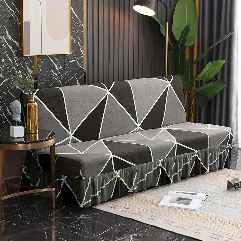 1/2/3Seater Sofa Bed Cover with Skirt Elastic Printing Seat Cover Armless Sofa Bed Cover Sofa Covers for Living Room Home Decor