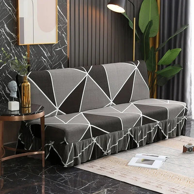 1/2/3Seater Sofa Bed Cover with Skirt Elastic Printing Seat Cover Armless Sofa Bed Cover Sofa Covers for Living Room Home Decor