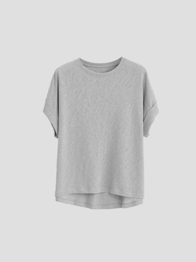 Women T Shirt Short Sleeve Cotton Linen Tops Crew Neck Oversize Dolman Plain Tees Spring Summer