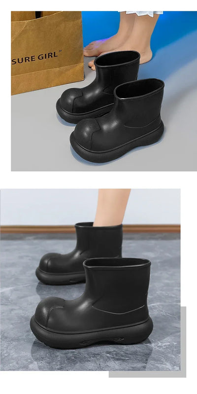 The Mid-top of The Women's Rain Boots Is Available in Solid Multi-color Options Including Waterproof and Anti-slip Flat Shoes