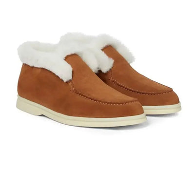 Fur Ankle Boots Women's Cow Suede Loafers High Quality 2025 Winter Flat Shoes Fur Integrated Warm Snow Boots