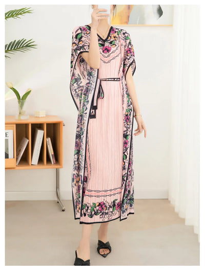 2025 Spring Summer Women's New Sexy One Shoulder Off Shoulder Fashion Red Flower Printed Lace Up Waist Long Swing Dress