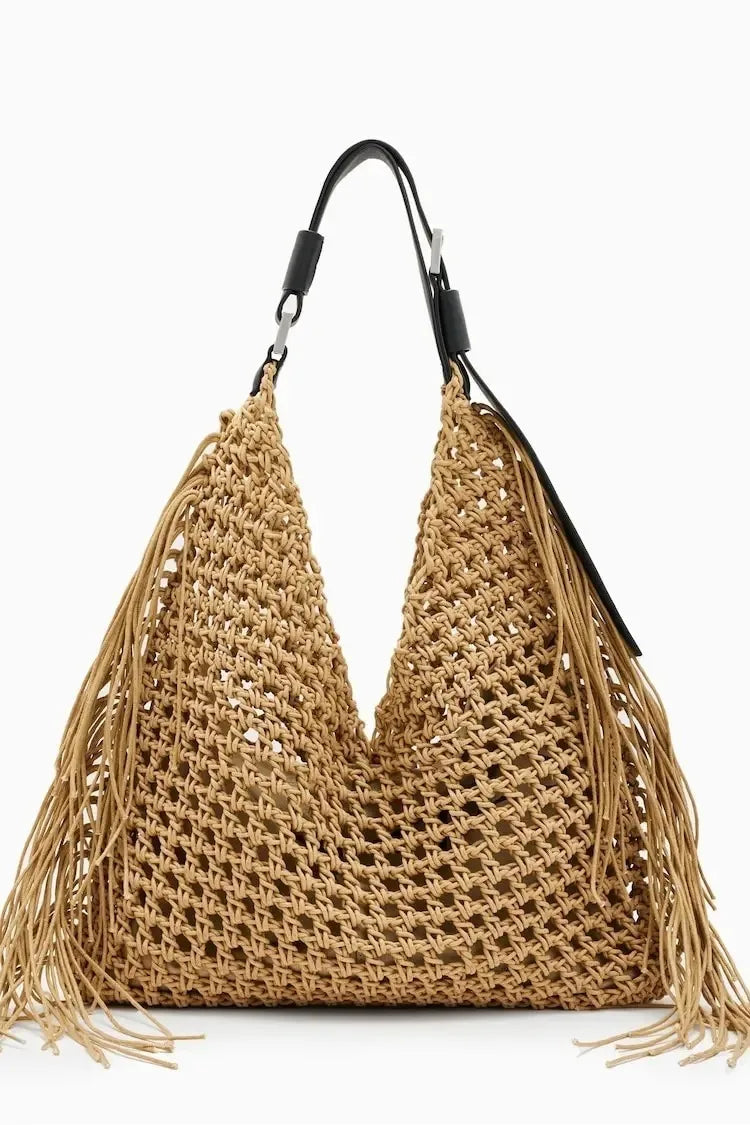 Designer Luxury Tote Bag Women 2025 New Large Capacity Bohemian Style Beach Bag Handmade Woven Hollow Out Tassel Shoulder Bag