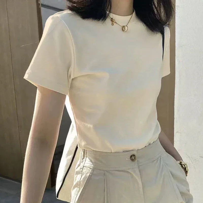 2025 Summer T shirts for Women Men Brown Casual Female Korean Streetwear Tees Unisex Basic Solid Young Cool Oversized Tops
