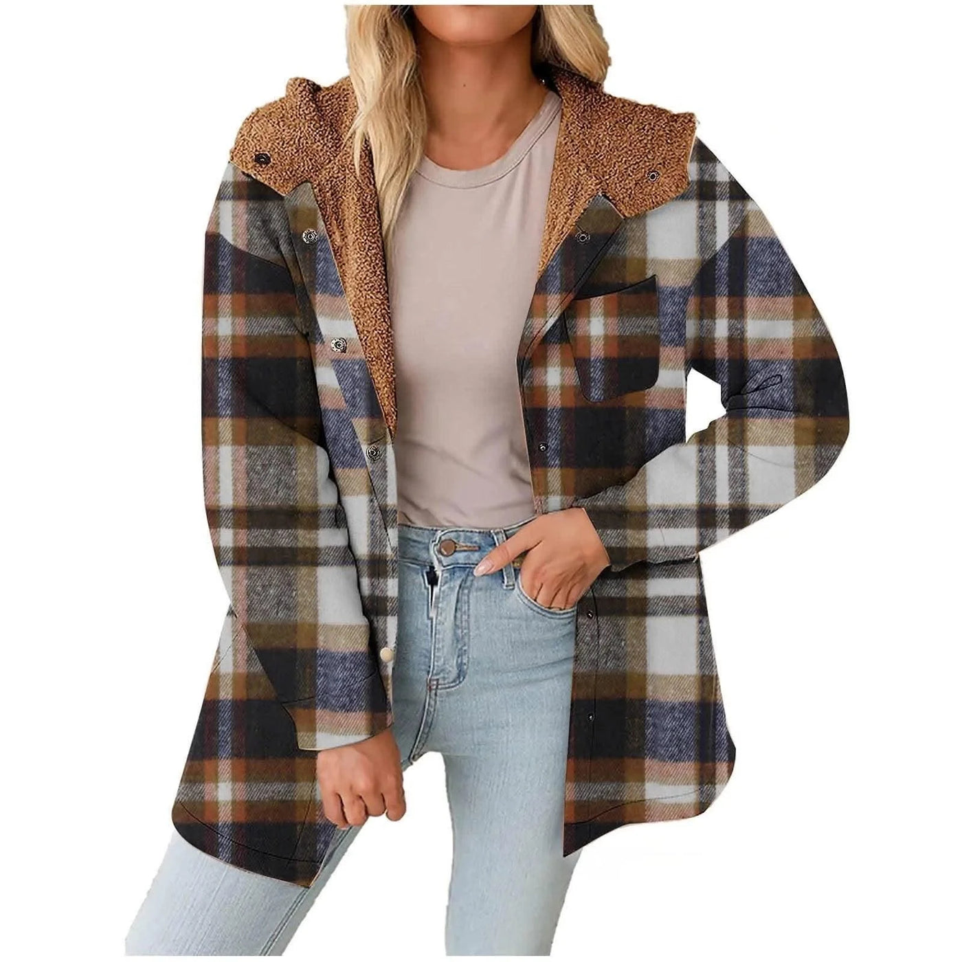 Women Chic Jackets Autumn Winter Lapel Patchwork Coats Casual Office Jacket
