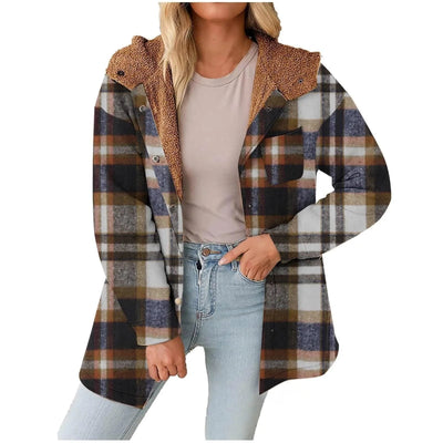 Women Chic Jackets Autumn Winter Lapel Patchwork Coats Casual Office Jacket