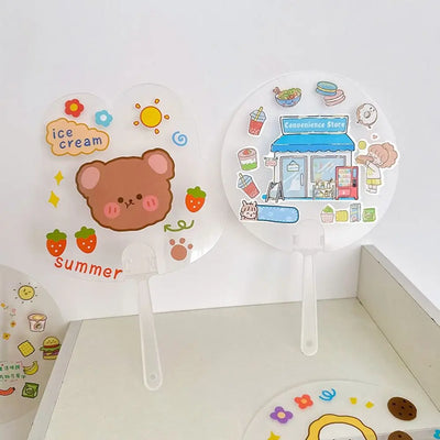Creative DIY Transparent Hand Fans Handicrafts Cute DIY Blank Fan Portable Graffiti Fan Children's