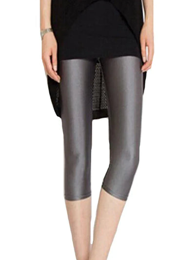 CUHAKCI Fluorescent Color Women Leggings Shiny Leggins Spandex Pants Summer Super Elastic Fitness Capris