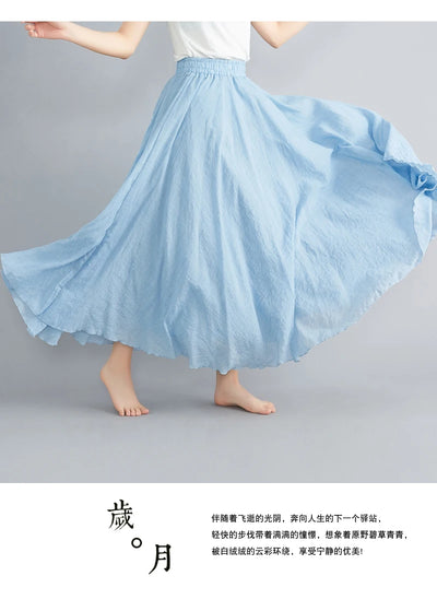 Fashion Cotton Linen Clothes Women Skirts Maxi Y2k Elegant Beach Saia Ropa Mujer Casual Vestido Boho Long Skirt Faldas Harajuku