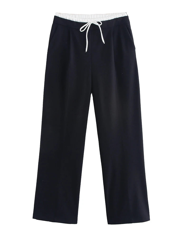 Wide Leg Pants For Women Straight Autumn Coffee Tie Up Casual Trousers Women Gray Loose Pants Ladies Black Trousers Office