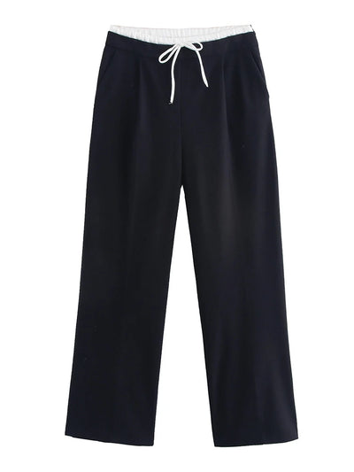 Wide Leg Pants For Women Straight Autumn Coffee Tie Up Casual Trousers Women Gray Loose Pants Ladies Black Trousers Office
