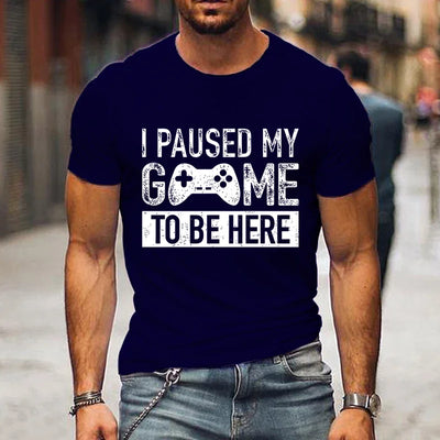 T Shirts for Men Luminous Graphic T Shirts I Paused My Game To Be Here Print T-shirts Gamer Lovers Clothing Hip Hop Streetwear