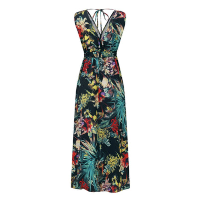 dresses for women Summer dress Casual Print Bandage Elastic Waist V-Neck Sleeveless sexy long Dresses vestidos verano moda 2024