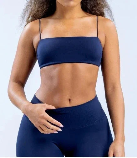 Women's gym sportswear with thin shoulder straps, fully matte back, exposed back, high elasticity sports bra with chest cushion