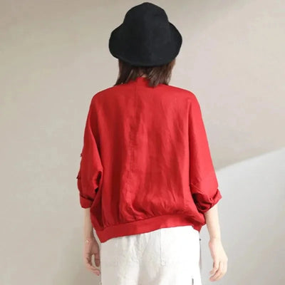 Fashion Cotton Linen Short Jacket For Women Spring Autumn New  Retro Loose V-Neck Thin Casual Top Coat Sunscreen Clothing