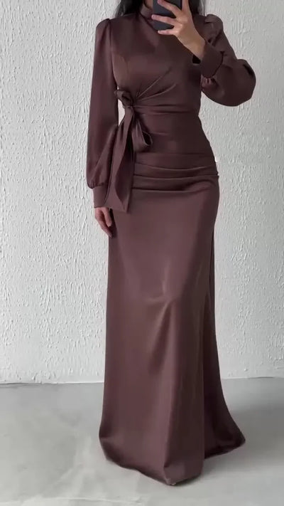 Dresses for Women 2024 Autumn Elegant Fashion Temperament Commuting Long Sleeves Round Neck Skinny Satin Party Evening Dress