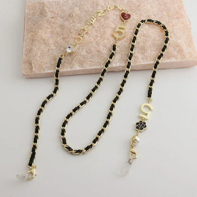 Luxury Glasses Lariat Necklace: Adjustable Designer Chain with Heart Charm, Initial Letter Eyewear Cord