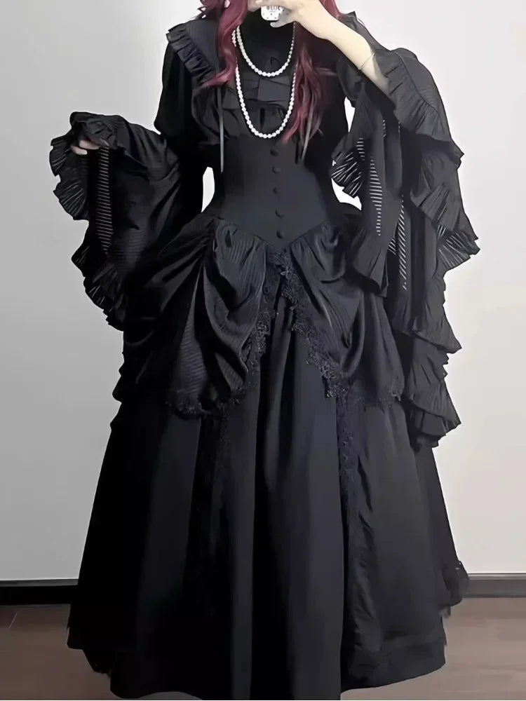 Japanese Y2k Lolita Blouse Women Ruffle Sleeve Harajuku Tops Sweet Gothic Aesthetic Vintage Cosplay Shirts Blusas Mujer De Moda