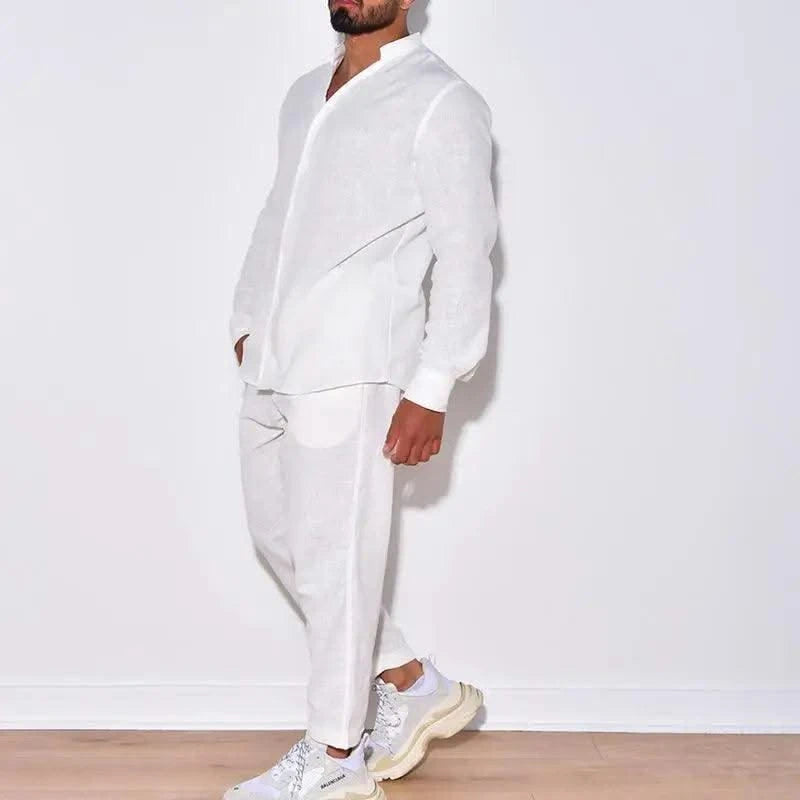 Mens Sets Linen Spring Autumn Leisure Suit Long Sleeve Shirts and Trousers Two Piece Sets Fashion Men Hot Sales Comfortable