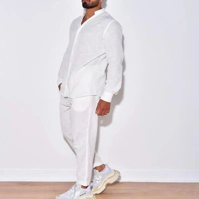 Mens Sets Linen Spring Autumn Leisure Suit Long Sleeve Shirts and Trousers Two Piece Sets Fashion Men Hot Sales Comfortable