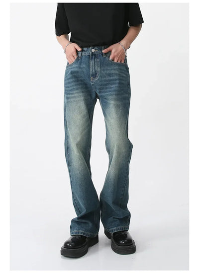 Jeans Denim Pants Men Long Flare Pant Straight Trousers High Waist Casual Regular Pockets Slim Fit Splice Simple Autumn 2024