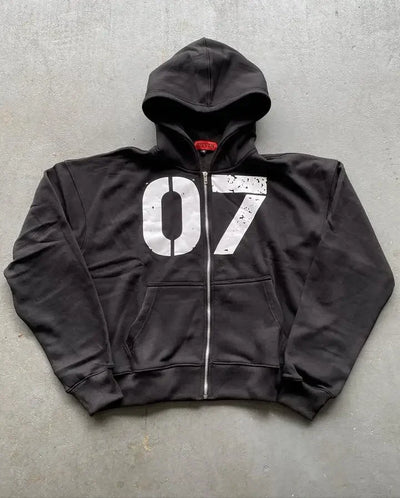 Streetwear Y2K Casual Baggy Sweatpants Drawstring Sports Pants Zipper Cardigan Fashion Digital Print Hooded Men Women Street Set