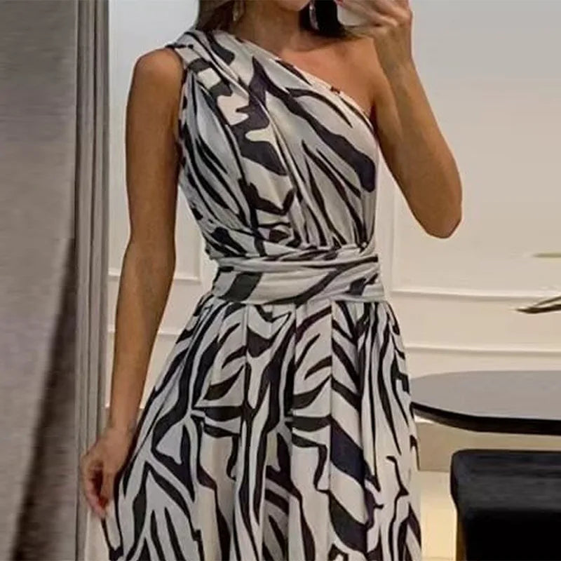 Women's Dress New Summer Printing Boho Robe Hanging Neck High Waist Split Sexy Dress Long Dresses Woman Clothing Party Dresses