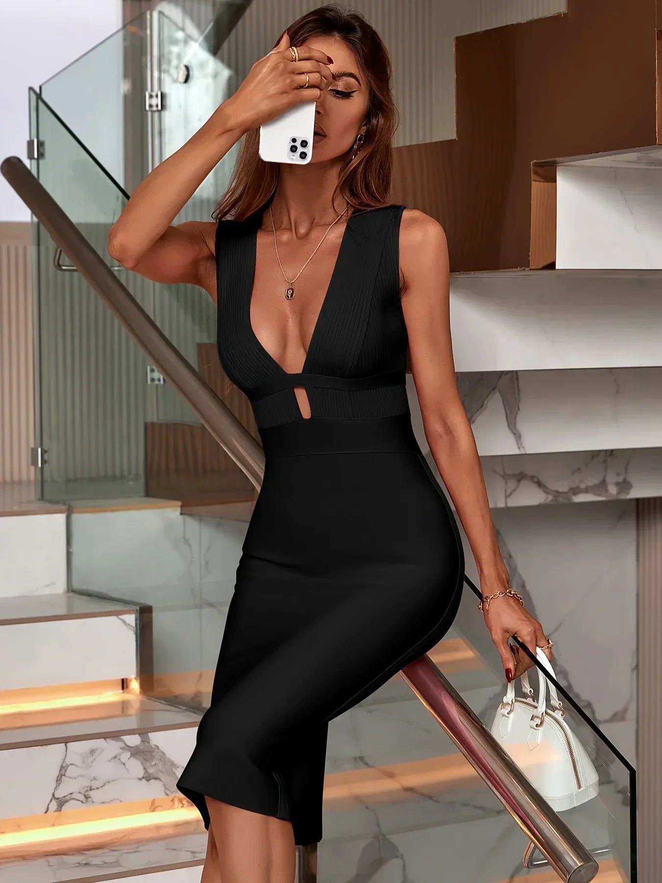 Black Bandage Dress Women Maxi Party Dress Bodycon Elegant Draped Sexy  Evening Birthday Club Outfits Summer 2024