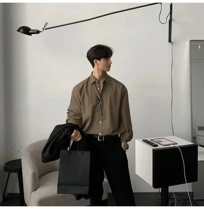 Oversized Casual Jacket Trendy Loose Shirt Men's Long-Sleeved Shirt Spring and Summer Brown TOP