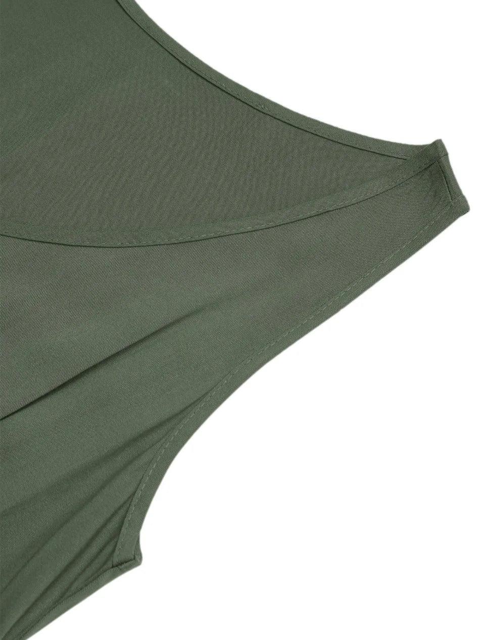 New European and American Dress for Women Clothing Leisure Vacation Simple Split Fork Solid Sleeveless V-neck Dress with Belt