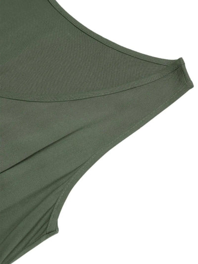New European and American Dress for Women Clothing Leisure Vacation Simple Split Fork Solid Sleeveless V-neck Dress with Belt