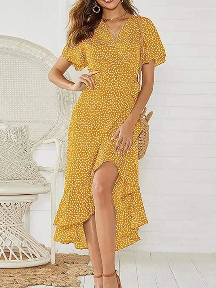 Summer Beach Maxi Dress Women Floral Print