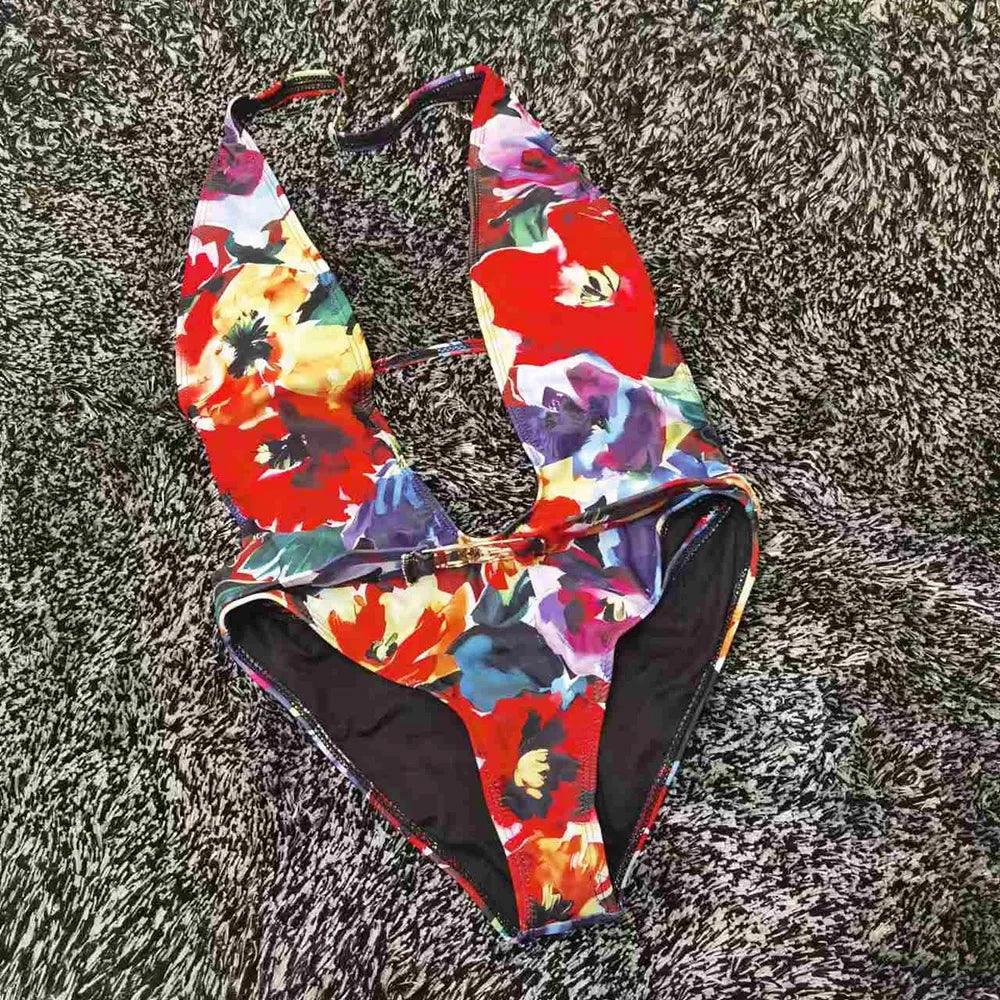Summer Women Luxury Swimwear Sexy Micro Bikini Set Lady Lace-up One-Piece Swimsuit Beachwear Metal Belt Bathing Suits Beach Set