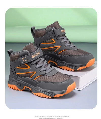 New Boys' Sports Shoes Non-slip School Children's Leather Breathable Running Black Fashion Hiking Shoes Sneaker Size 29-40