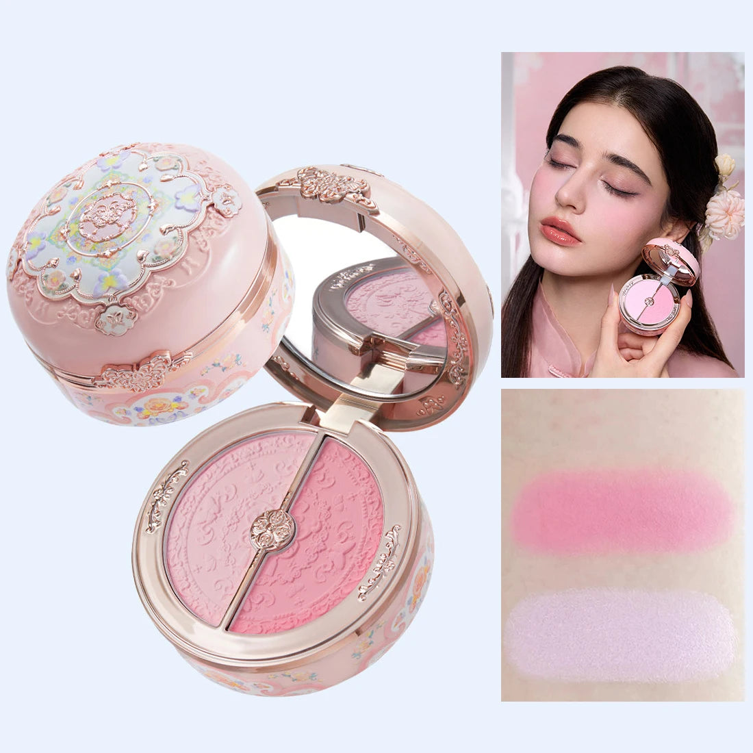 Flower Knows Butterfly Cloud Blush Duo Waterproof Long Lasting High Pigment Highlighting Powder Natural Glow Vegan Makeup