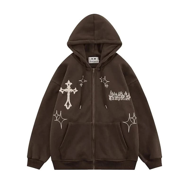 Hooded Sweatshirt Men's Women's Cross Embroidery Couple Trend Street Loose Hoodies for Men Clothing Youth Autumn Spring